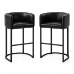 Elegant Set of 2 Counter-Height Bar Stools with PU Leather, Comfortable Kitchen Chairs with Armrests and Footrests, 22'' L x 20" W x 36" H, Black