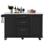 Vintage Rolling Kitchen Island with Drop-Leaf Countertop and Trash Bin, Multifunctional Storage Cart for Kitchen, 50.5" L x 26.5" W x 35.5" H, Black