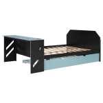 Sleek Full-Size Daybed with Twin Trundle and Desk, Modern Gaming Bed with USB Port and Cable Management, 92" L x 58" W x 35.5" H, Blue