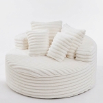 Plush Oversized Round Lounge Chair with Segmented Backrest, Velour Sofa with 4 Pillows and No Assembly, 54.5'' L x 54.5" W x 33" H, White