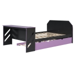 Modern Full-Size Daybed with Twin Trundle and Desk, Sturdy Sofa Bed with USB Port and Cable Management, 92" L x 58" W x 35.5" H, Purple