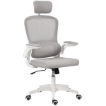 HOMCOM Ergonomic Mesh Office Chair, High Back Desk Chair with Rotatable Headrest, Flip-Up Armrests, Lumbar Support, Grey, White