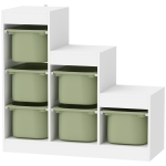 Qaba 3 Layers Toy Storage Organizer Kids Bookshelf Children Toy Storage w/ 6 Plastic Bins, Green