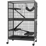 PawHut 5-Tier Rolling Small Animal Cage, Deluxe Guinea Pig Cage, Ferret Cage for Mink Chinchilla Kitten Rabbit, Grey