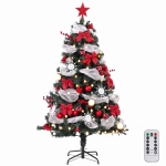 HOMCOM 5ft Prelit Christmas Tree Spruce, Remote, Hinged, Artificial Xmas Tree with 8 Modes, 450 Tips, 150 LEDs, Green Red