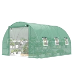 Outsunny 10'x11'x6' Walk-in Tunnel Greenhouse with Shelves, Mesh Door and Windows, Hoop House Greenhouse with PE Cover, Green