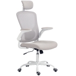 HOMCOM Ergonomic Office Chair, Mesh Desk Chair with Adjustable Headrest, Lumbar Support and Height, Flip-Up Armrests, Grey