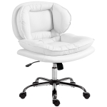 HOMCOM Armless office chair, Swivel Wide Office Chair with Leathaire Upholstery, Tilting, No Arm, White