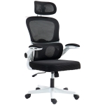 HOMCOM Mesh Office Chair, Ergonomic Desk Chair with Flip-up Armrest, Rotatable Headrest, Adjustable Lumbar Support, Black
