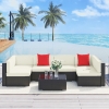 Outsunny 7-Piece Outdoor PE Wicker Patio Sofa Sets, Modern Rattan Conversation Furniture Set with Cushions & Table, Cream