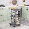 HOMCOM Rolling Kitchen Cart, Utility Storage Cart with 4 Baskets, Drawer, Side Racks, Wheels for Dining Room, Dark Grey