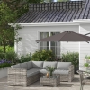 Outsunny 4 Pieces Rattan Wicker Outdoor Conversation Furniture Set w/ Corner Sofa Loveseats Coffee Table Cushions, Mixed Grey