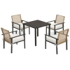 Outsunny 5 Pieces Outdoor Dining Set for 4, Wicker Rattan Patio Furniture Set, Patio Table and Chairs Set with Cushions, Square Metal Table Top, Conversation Set for Garden, Backyard, Deck, Beige