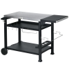 Outsunny 3-Shelf Outdoor Grill Cart Table with Foldable Side Table, Stainless Steel Pizza Oven Stand on Wheels, Black