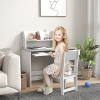 Qaba Kids Desk and Chair Set for 5-8 Year Old with Storage, Study Table and Chair for Children, Grey