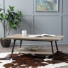Mid-Century Coffee Table with Lower Shelf, Powder-Coated Steel Legs, MDF with Veneer, 43.25" L x 23.5" W x 17" H, Gray