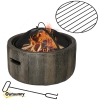 Outsunny Outdoor Fire Pit, 18 Inch Metal Wood Burning Fireplace with Spark Cover, Poker, Woodgrain Design for Patio, Picnic, Backyard, Dark Brown