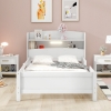 Wood Twin Size Platform Bed with Built-in LED Light, Storage Headboard, Guardrail, and Sturdy Construction, 87" L x 43" W x 31" H, White