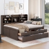 Vinsetto Classic Style Full Size Wooden Captain Bed with Built-in Bookshelves, 3 Storage Drawers, Trundle, 79" L x 104.5" W x 47" H, Antique Gray