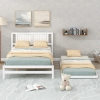 Full Size Platform Bed with Adjustable Trundle, Solid Pine Wood and MDF, 78" L x 97.5" W x 39.5" H, White