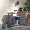 Outsunny Outdoor Wooden Potting Bench with Storage Cabinet, Aluminum Tabletop, Rubber Wheels for Backyard, Patio, Balcony, Grey