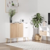 HOMCOM 35" Sideboard Storage Cabinet with Drawer, White and Nature Wood