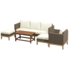 Outsunny Patio Furniture Set w/ Cushions, 5 PCs PE Rattan Conversation Furniture Set, Cream White
