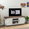 HOMCOM Farmhouse TV Stand Small Minimalist Barn Doors Cable Management for 65" TV Small Space Apartment Distressed White