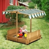 Outsunny Sandbox with Cover for Kids 3 Seats Bottom Liner Light Blue 3-12 Years Old main image 1