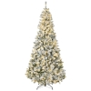 HOMCOM 7.5' Prelit Artificial Flocked Christmas Trees, with Snow Frosted Branches, Warm White LED Lights, Auto Open