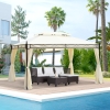 Outsunny 10x13ft Garden Gazebo Double-Tiered with Curtain Outdoor Shelter Backyard Canopy Cream White