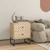 HOMCOM Modern Nightsta, Bedside Table with Drawers, Side End Table with Metal Legs for Bedroom, Zig Zag Design, Natural
