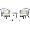 Outsunny 3 Piece Patio Bistro Set, PE Rattan with Cushioned Barrel Chairs & Glass Coffee Table, Conversation Set, Cream White