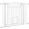 PawHut 30"-41" Extra Wide Walk Through Dog Gate w/ Cat Door, 3-Inch & 5.5-Inch Extension Kits, 30" High
