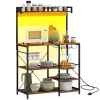 HOMCOM Industrial Kitchen Bakers Rack with Charging Station, RGB Lights, Glass Holders and Open Shelves, Rustic Brown