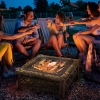 Outsunny 30" Outdoor Steel Square Firepit Square Stove with Spark Screen Cover, Log Grate, Poker, Grill Net for Patio