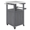 Outsunny Outdoor Grill Cart with Stainless Steel Top, Solid Wood Outdoor Kitchen Island with Wheels, Integrated Hole, Dark Gray