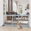 PawHut 41"-72" Wooden Freestanding Pet Gate with Support Feet, for Small Medium Dogs, Grey-Blue