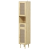 HOMCOM Tall Bathroom Cabinet with Rattan Doors, Freestanding Bathroom Storage Cabinet with Adjustable Shelves, Distressed Oak