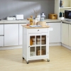 HOMCOM Rolling Kitchen Cart with Drawer and Glass Door Cabinet, Kitchen Island on Wheels with Towel Rack, White