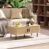 HOMCOM Coffee Table with Storage, Nordic Side Table with Slatted Tambour Sliding Doors and Steel Legs for Living Room, Oak