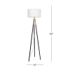 Elegant Brassed Floor Lamp with On/Off Switch, Triple Legs, Fabric Shade, Ideal for Home Decor, 15" L x 15" W x 60" H, Black+White