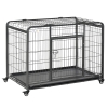 PawHut Folding Design Heavy Duty Metal Dog Cage Crate & Kennel with Removable Tray and Cover, & 4 Locking Wheels, Indoor/Outdoor 43"