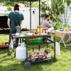Outsunny Outdoor Bar Cart BBQ Table with Wheels, Stainless Steel Pizza Oven Stand, Outdoor Kitchen Cart with Storage and Hooks