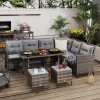 Outsunny 6pcs Outdoor Rattan Sofa Set Garden Wicker Sectional Couch Furniture Set with Dining Table and Chair Dark Grey