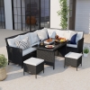 Outsunny 6pcs Outdoor Rattan Sofa Set Garden Wicker Sectional Couch Furniture Set with Dining Table and Chair White