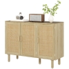 HOMCOM Bohemian Sideboard, 46.9" Buffet Cabinet with 3 Rattan Doors and Shelves for Living Room, Hallway, Natural