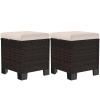 Outsunny 2 Piece Wicker Outdoor Ottomans with Cushions, Rattan Ottoman Footrest and Side Table for Patio, Yard, Poolside, Cream
