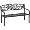 Outsunny 50" Outdoor Bench, Metal Garden Bench with Floral Pattern Backrest, Porch Bench with Slatted Seat for Park, Yard, Lawn, Black