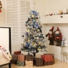 HOMCOM 5ft Prelit Artificial Christmas Tree with Blue Ornaments, Flocked Christmas Tree with LED Lights for Holiday